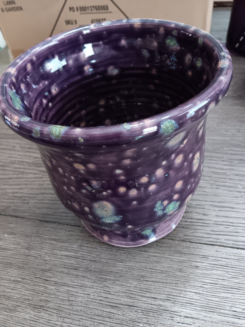 Unk Purple Glazed Ceramic Vase with Teal Accents
